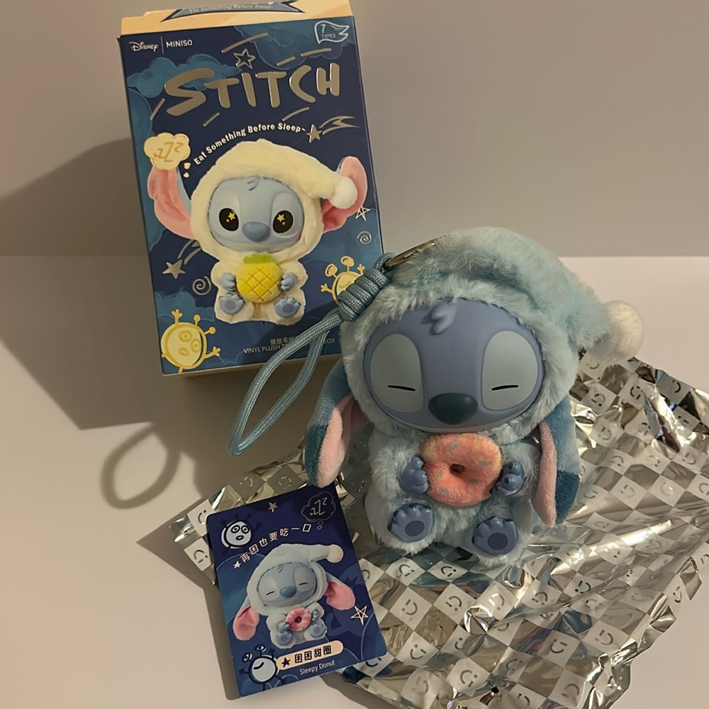 Miniso Disney Stitch Sleepy Donut Plush Keychain